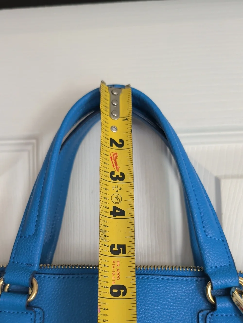 Ora Delphine Blue Pebbled Leather Crossbody Bag Gold Tone Hardware